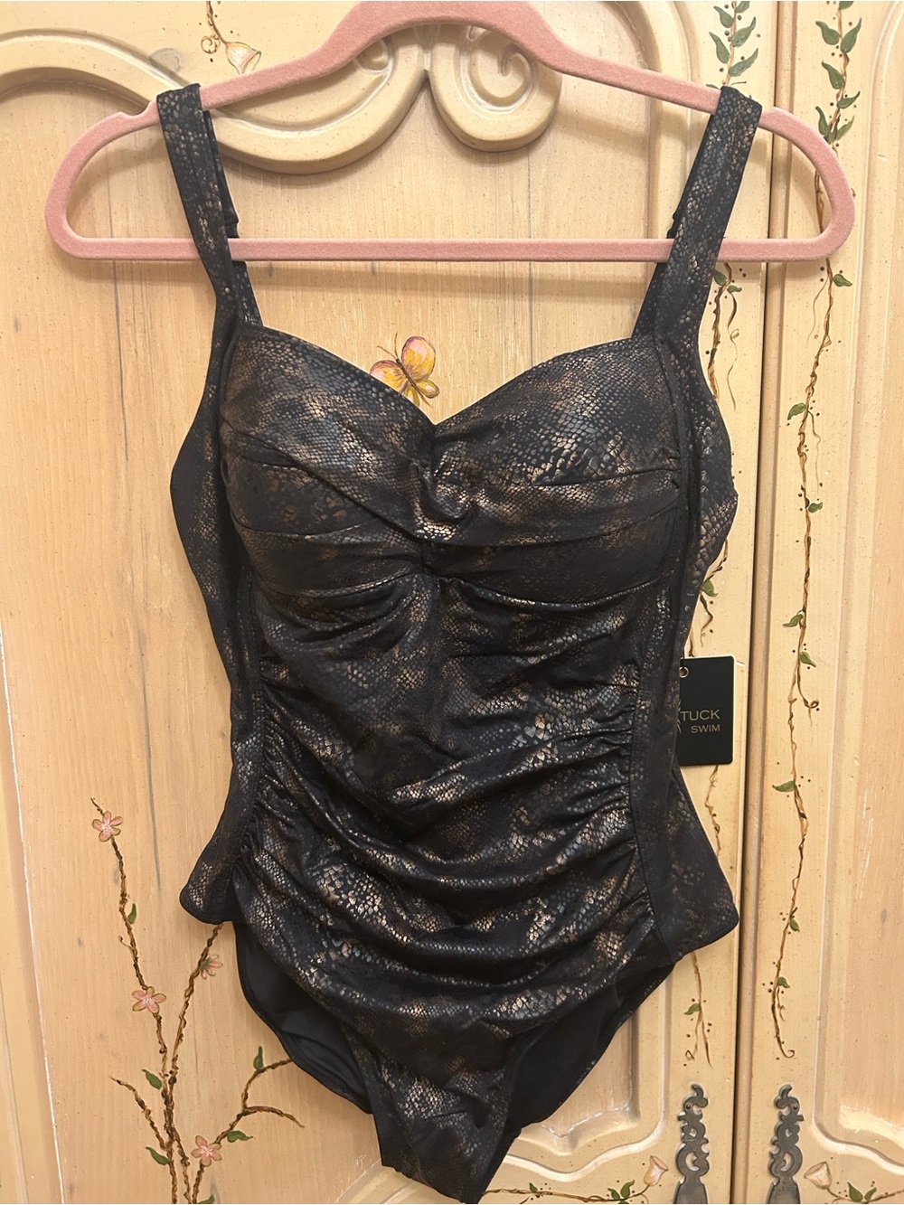 Nip Tuck Black & Gold Metallic Snake Print One-Piece Swimsuit